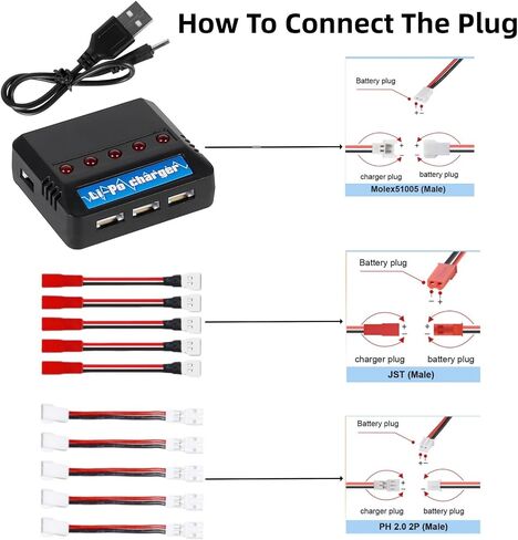 3.7v 5 in 1 Li-Po Battery Charger with Molex PH2.0 JST Plug for MJX Syma Holy Stone Sky Viper RC Quadcopter Drone Battery in Saudi Arabia