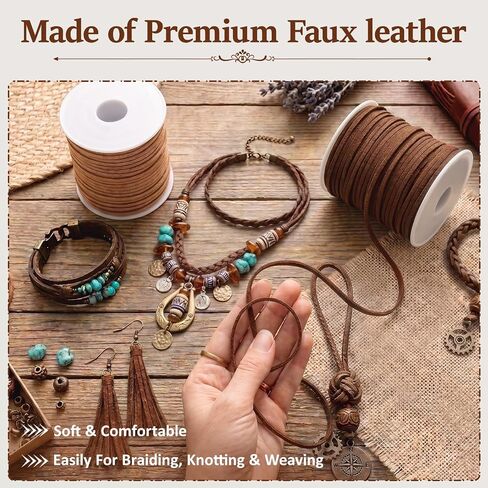 MiniRed Leather String Cord, 50 Yards Faux Leather Twine Flat Leather Cord in Kuwait