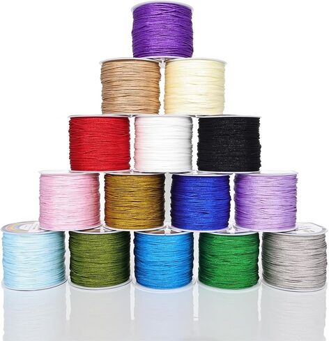 LUSTEMBER 0.8mm Nylon String, 15 Colors Shiny Nylon Cord, Strong Braided Beading Thread for Jewelry Making, Bracelets, Beading, Necklaces, Rattail Braiding, Wind Chimes, Blinds and Handicrafts in Saudi Arabia