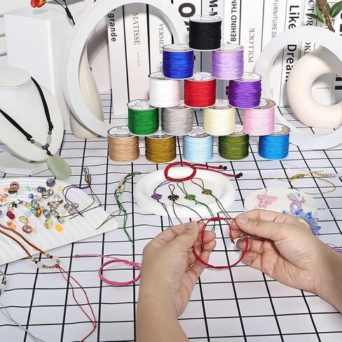 LUSTEMBER 0.8mm Nylon String, 15 Colors Shiny Nylon Cord, Strong Braided Beading Thread for Jewelry Making, Bracelets, Beading, Necklaces, Rattail Braiding, Wind Chimes, Blinds and Handicrafts in Saudi Arabia