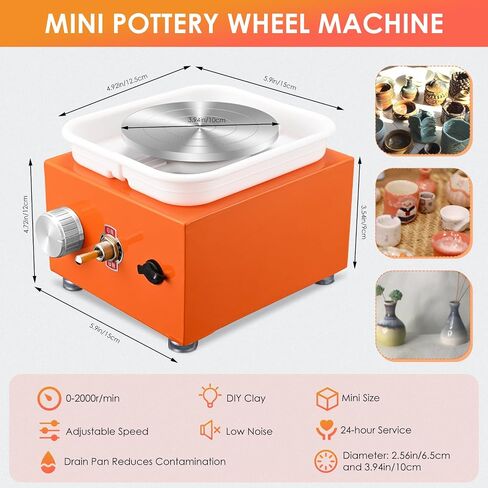 Mini Pottery Wheel Machine for Adults & Beginners, 2 Turntables (3.94" & 2.56") | 0-2000 RPM Adjustable Speed Pottery Machine Removable Splash Tray Ceramic Making Kit Includes 8 Sculpting Tools in Saudi Arabia