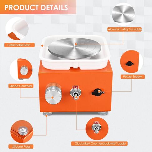 Mini Pottery Wheel Machine for Adults & Beginners, 2 Turntables (3.94" & 2.56") | 0-2000 RPM Adjustable Speed Pottery Machine Removable Splash Tray Ceramic Making Kit Includes 8 Sculpting Tools in Saudi Arabia