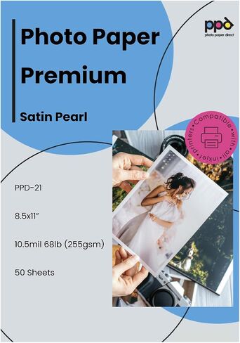 PPD 50 ورقة من ورق الصور النافثة للحبر سوبر بريميوم ساتان شبه لامع مقاس 8.5 × 11 حجم حرف 68 رطل 255 جرامًا للمتر المربع 10.5 مل مصور محترف صغير المسام بدرجة مصور فوتوغرافي جاف فوري ومقاوم للماء (PPD-21-50) in Kuwait