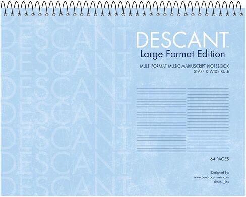 ROARING SPRING Descant Spiral Music Notebook, Unique Staff & Wide Ruled Multi-Format Manuscript, 11" x 8.5" 64 Pages, Top Bound, Heavy 20lb White Paper in Kuwait