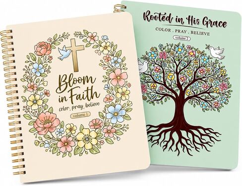 2PCS Christian Coloring Books by Puraesla - Bible Verse Scripture Inspirational Spiral Bound Coloring Pages for Women, Adults, Kids & Teens | Faith-Based Relaxation & Devotional Art Gift in Saudi Arabia