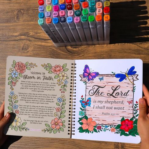 2PCS Christian Coloring Books by Puraesla - Bible Verse Scripture Inspirational Spiral Bound Coloring Pages for Women, Adults, Kids & Teens | Faith-Based Relaxation & Devotional Art Gift in Saudi Arabia