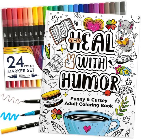 Adult Coloring Book, 24 Dual-Tip Markers, Funny Cancer Care Gifts for Women in Saudi Arabia