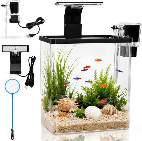 1.5 Gallon Aquarium Small Fish Tank Starter Kit with Filtration & LED Light & Fishing Net for Betta Shrimp Guppy Goldfish Aquatic Plants in Saudi Arabia
