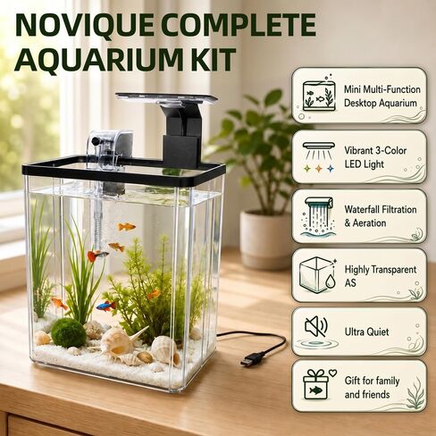 1.5 Gallon Aquarium Small Fish Tank Starter Kit with Filtration & LED Light & Fishing Net for Betta Shrimp Guppy Goldfish Aquatic Plants in Saudi Arabia