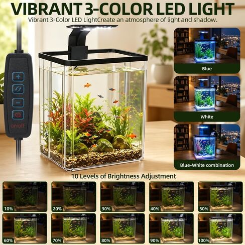 1.5 Gallon Aquarium Small Fish Tank Starter Kit with Filtration & LED Light & Fishing Net for Betta Shrimp Guppy Goldfish Aquatic Plants in Saudi Arabia