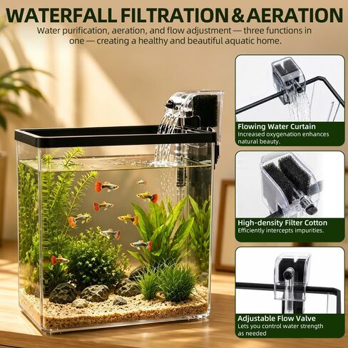 1.5 Gallon Aquarium Small Fish Tank Starter Kit with Filtration & LED Light & Fishing Net for Betta Shrimp Guppy Goldfish Aquatic Plants in Saudi Arabia