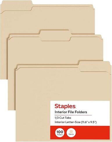 Staples 117713 Interior File Folders Letter Size Manila 100/Box (117713) in Kuwait