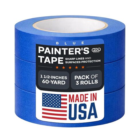 IDL Packaging 1-inch x 60-Yard Blue Painter's Tape, Natural Rubber (Pack of 6 Rolls) - Sharp Lines and Surfaces Protection - Easy-to-Remove Tape Leaving no Residue in Kuwait