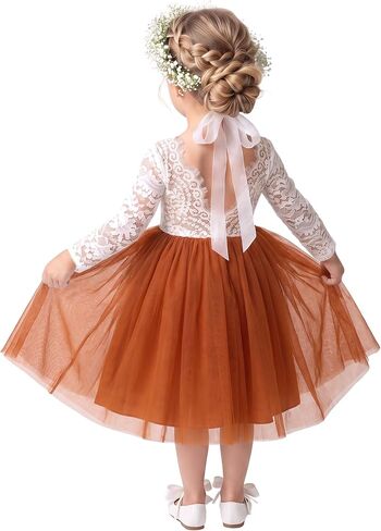 2Bunnies Girl Peony Lace Back A-Line Straight Tutu Tulle Party Flower Girl Dress in Kuwait