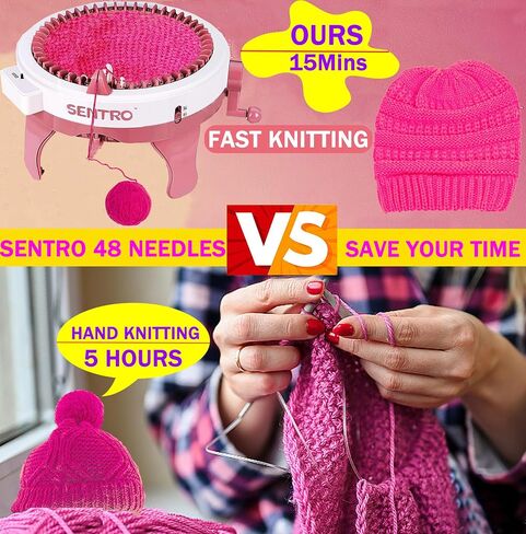 SENTRO Knitting Machine,48 Needles Knitting Machine with Row Counter,Automatic Knitting Loom Machine for Adults,Kids,Beginner,Circular Knitting Crochet Machine Kit for Hat,Scarf,Glove,Sweater,Blanket in Kuwait