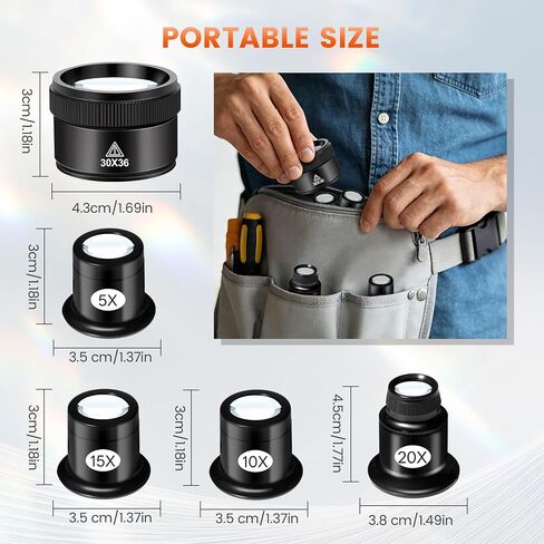 5 Pack Jewelers Loupe Magnifier Set, 5X 10X 15X 20X 30X in Kuwait