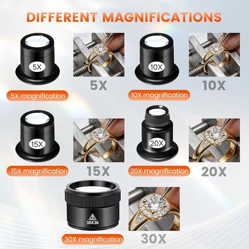 5 Pack Jewelers Loupe Magnifier Set, 5X 10X 15X 20X 30X in Kuwait