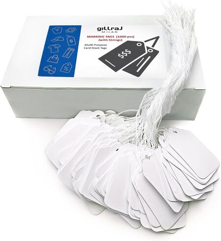 GILLRAJ 1000pcs Price Tags with Strings Attached Size 1.93"x 1.25" (49mm x 32mm) White Blank Writable Price Name Labels for Gift Jewelry Clothing Small Paper Hang Tags in Kuwait