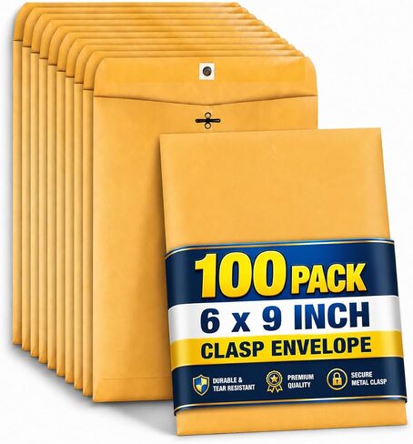 1InTheOffice Brown Envelopes 6x9, Manilla Envelopes with Clasp, Gummed Flaps, 100/Box in Kuwait