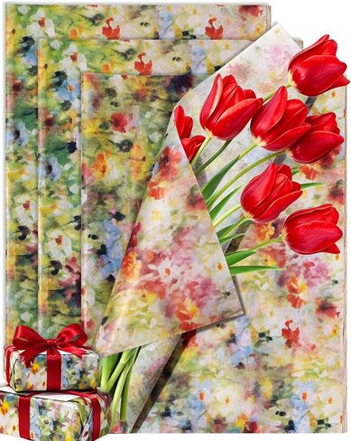 FIVEIZERO 50 Sheets Floral Tissue Paper for Gift Bags,Monet Style Patterned in Kuwait