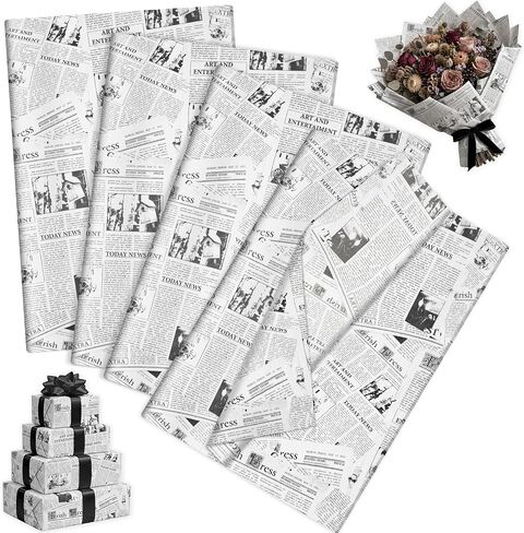 100 Sheet Vintage Newspaper Tissue Paper, Black 20x14in Old Newsprint Gift Wrapping Paper Retro Kraft Magazine Art Craft Newsprint Tissue for Wedding Birthday Baby Shower Party Decor Gift Crafts in Saudi Arabia