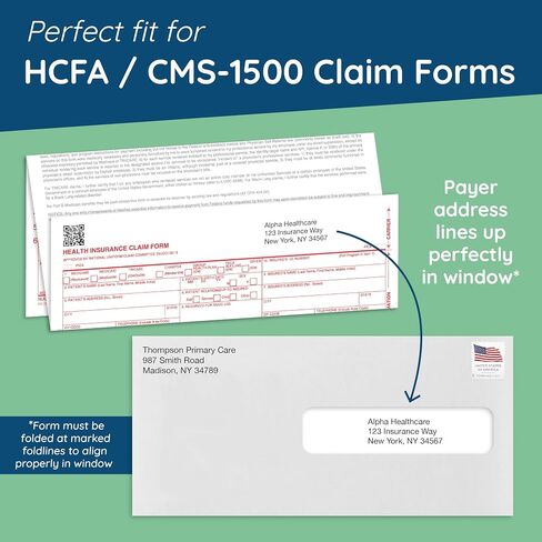 مغلفات شكل 500 سم 1500 - تصميم ذاتي الغلق - تناسب تمامًا نماذج الفواتير الطبية HCFA CMS-1500 - 4 ½ × 9 ½ انش (عبوة من 500) in Kuwait