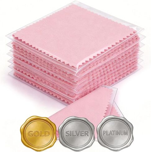 SEVENWELL 50pcs Jewelry Cleaning Cloth Pink Polishing Cloth for Sterling Silver Gold Platinum Small Polish Cloth 8x8cm in Kuwait