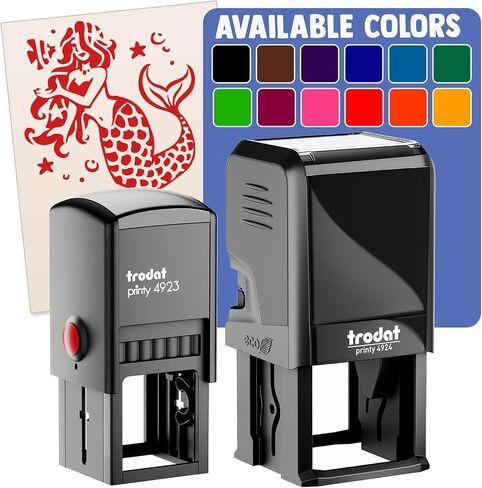 Elegant Mermaid Maiden with Butterfly Fish Self-Inking Rubber Stamp Ink Stamper - 1 Inch Small - Black Ink in Kuwait