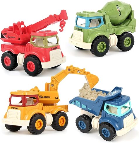 Olbyefly Construction Toys for 2 3 4 5 Years Old Boys Girls Kids Toddlers, Sandbox Excavator Toy Construction Truck Toys Vehicles Dump Crane Cement Mixer Truck, Christmas Birthday Gifts in Kuwait