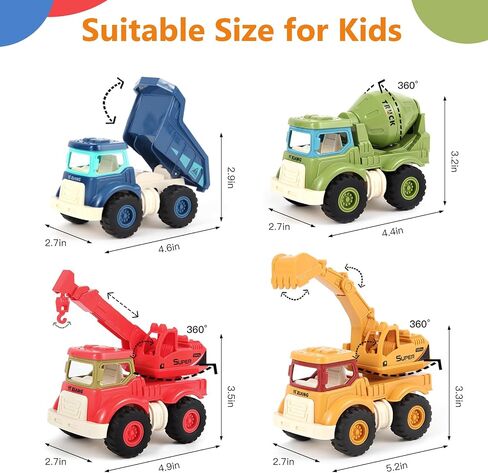 Olbyefly Construction Toys for 2 3 4 5 Years Old Boys Girls Kids Toddlers, Sandbox Excavator Toy Construction Truck Toys Vehicles Dump Crane Cement Mixer Truck, Christmas Birthday Gifts in Kuwait