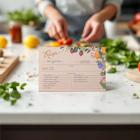 Recipe Cards 4x6 Double-Sided, 24-Pack Blank Recipe Cards, Sun-Kissed Garden Lemon and Strawberry Design, 4 x 6 Inches in Saudi Arabia