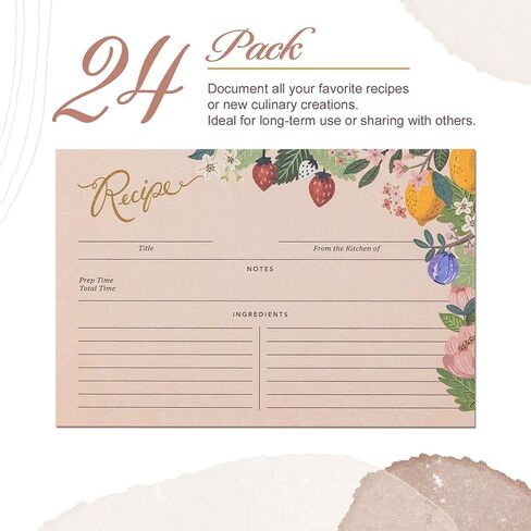Recipe Cards 4x6 Double-Sided, 24-Pack Blank Recipe Cards, Sun-Kissed Garden Lemon and Strawberry Design, 4 x 6 Inches in Saudi Arabia