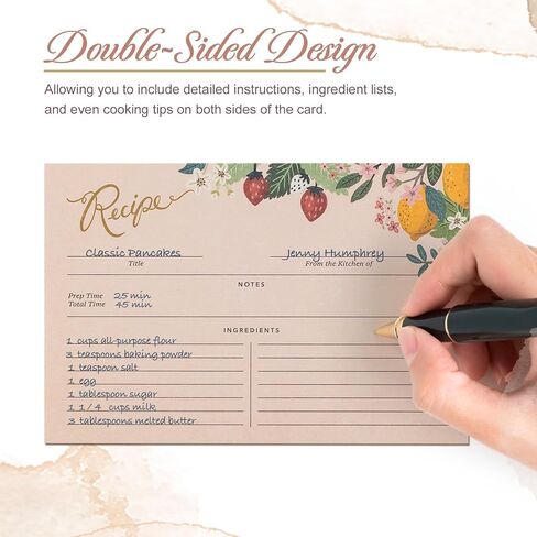 Recipe Cards 4x6 Double-Sided, 24-Pack Blank Recipe Cards, Sun-Kissed Garden Lemon and Strawberry Design, 4 x 6 Inches in Saudi Arabia