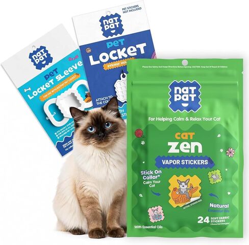 NATPAT Cat Calming Kit, Locket, Collar Holder and 24 Zen Patches in Kuwait