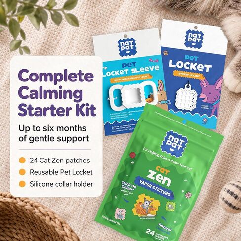 NATPAT Cat Calming Kit, Locket, Collar Holder and 24 Zen Patches in Kuwait