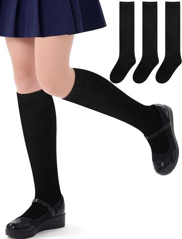 Olreco Knee High Socks for Girls Uniform Socks for Girls Boys Cotton Long Socks for Girls School Socks Seamless Scoks 3 Pairs in Kuwait