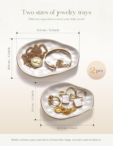 AISBUGUR Jewelry Dish Tray Set of 2 Large Capacity Trinket for More Jewelry, Ring with Beautiful Package and Greeting Card Perfect for Birthday Gifts for Women in Kuwait
