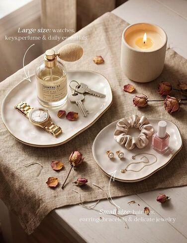 AISBUGUR Jewelry Dish Tray Set of 2 Large Capacity Trinket for More Jewelry, Ring with Beautiful Package and Greeting Card Perfect for Birthday Gifts for Women in Kuwait