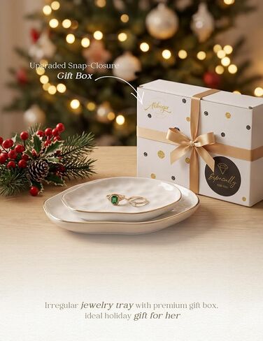 AISBUGUR Jewelry Dish Tray Set of 2 Large Capacity Trinket for More Jewelry, Ring with Beautiful Package and Greeting Card Perfect for Birthday Gifts for Women in Kuwait