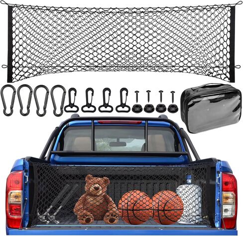 Truck Cargo Net for Pickup Truck Bed, 50" x 18" Heavy Duty Elastic Tailgate Net with More Accessories, Truck Bed Cargo Net for Silverdo, Ford F150, GMC, Truck Net Organizer for Groceries in Kuwait