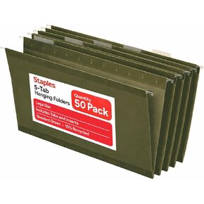 Staples 490853 Hanging File Folders 5 Tab Legal Size Standard Green 50/Bx in Saudi Arabia