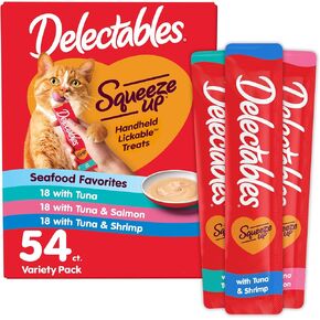 Delectables Squeeze Up Seafood Variety Pack, Creamy Squeezable Puree, Lickable Wet Cat Treats, Grain Free, No Added Fillers, No by-Products, No Added Preservatives, 0.5 Ounces Tube, 72 Tubes Total in Kuwait