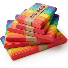 300 Pcs Natural Wooden Popsicle Sticks - Yedoler Ice Cream Sticks for DIY Crafts, Eco-Friendly Craft Sticks Ice Pop Making, Classroom Art Projects, 3 Mixed Sizes (Wooden) in Kuwait