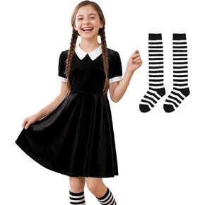 BesserBay Halloween Girls Velvet Peter Pan Collar Swing Black Dress 4-12 Years in Kuwait