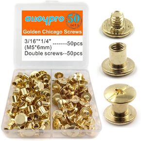 75 Sets Chicago Screws Assorted Kit 5 Sizes Golden Leather Rivets Screw Rivets Slotted Phillip Head Book Binding Posts Nail Rivet Chicago Bolts for DIY Leather Craft Bookbinding (5 x 6,10,12,15,18) in Saudi Arabia