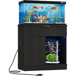 Hlivelood 20-29 Gallon Fish Tank Stand with Power Outlet & Drawers, Black in Kuwait