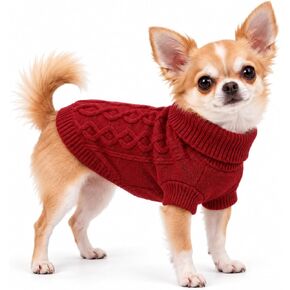 Dog Sweater for Small Dogs, Turtleneck Knitwear, White, S in Kuwait