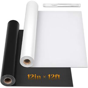 12" x 24ft Heat Transfer Vinyl Rolls, Flasoo 2 Rolls Black and White HTV Iron on Vinyl for Shirts, Compatible with All Cutting Machine, Easy to Cut & Weed (12 Inches by 12 Feet Per Roll) in Kuwait