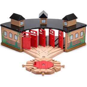 SainSmart Jr. Wooden Train Track with Grand Roundhouse - Railway Toy for Toddlers, Double-Side Tracks Compatible with All Major Brands - Wood Toy Train for Ages 3+ in Kuwait