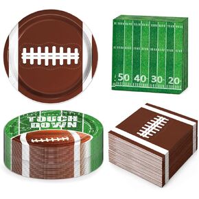 QIYANPAX 48 PCS Football Plates and Napkins Set, Football Party Decorations, 24 Football Paper Plates in 2 Designs and 24 Football Napkins for Game Day Touchdown Football Birthday Party Supplies in Kuwait